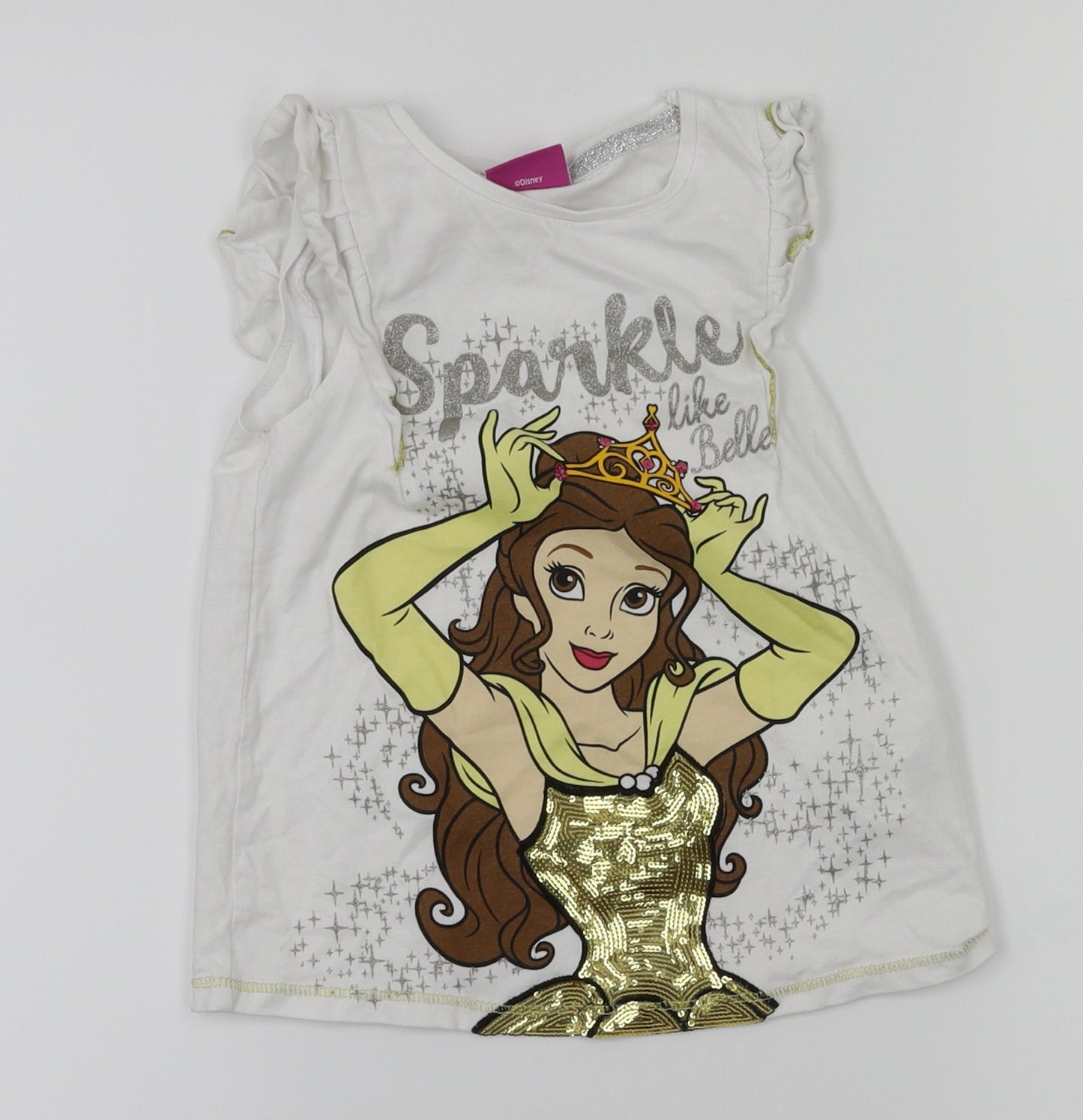 Disney Girls White Animal Print  Pullover T-Shirt Size 5-6 Years