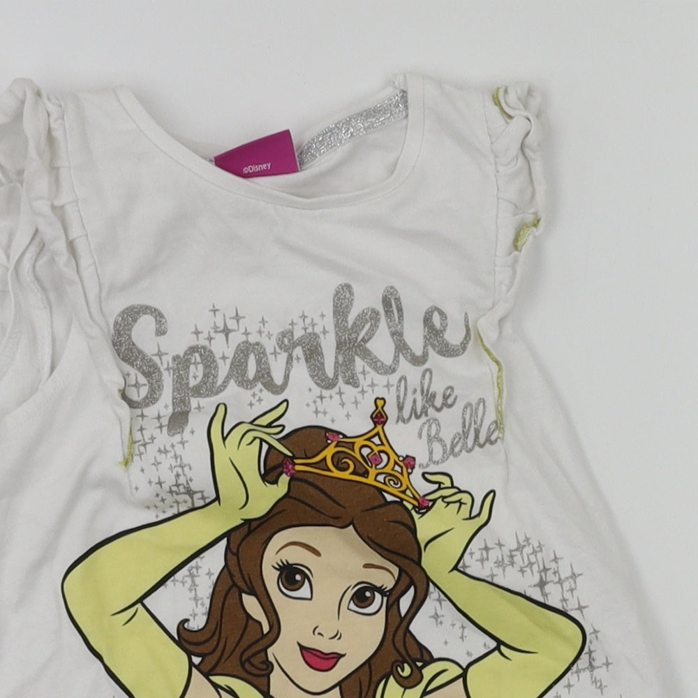 Disney Girls White Animal Print  Pullover T-Shirt Size 5-6 Years
