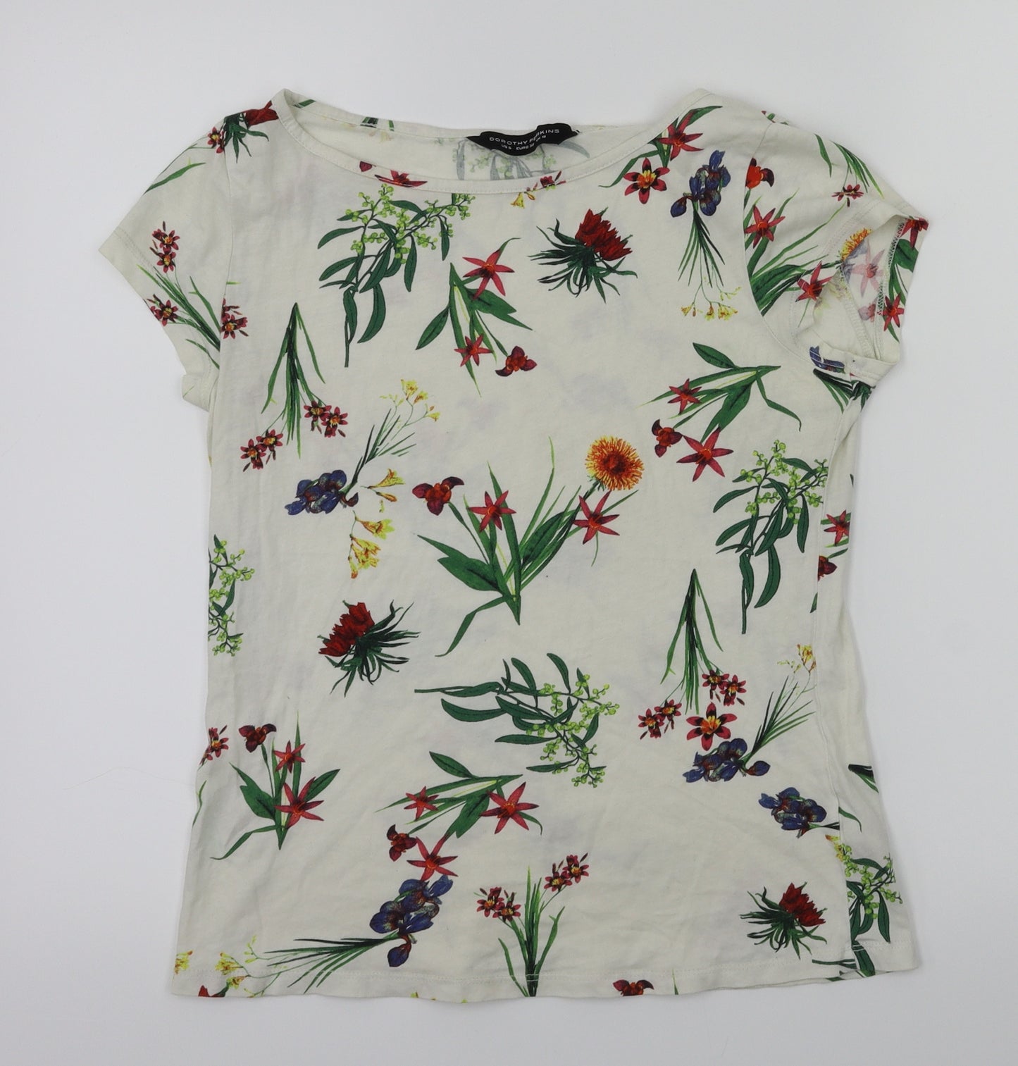 Dorothy Perkins Womens White Floral  Basic T-Shirt Size 10