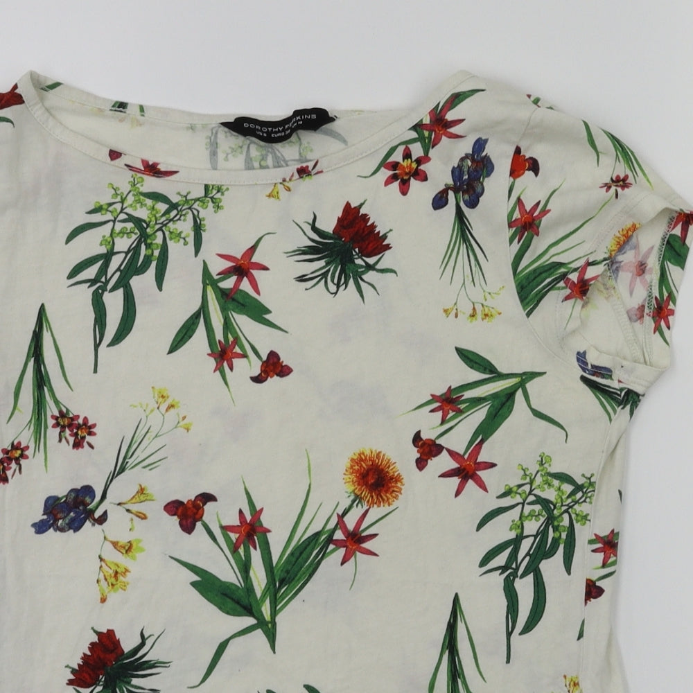 Dorothy Perkins Womens White Floral  Basic T-Shirt Size 10