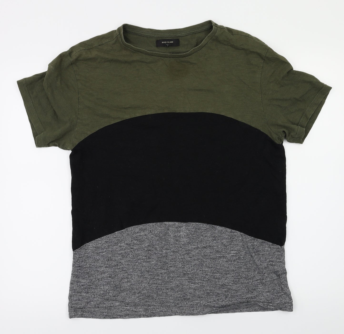 River Island Mens Black Striped   T-Shirt Size M