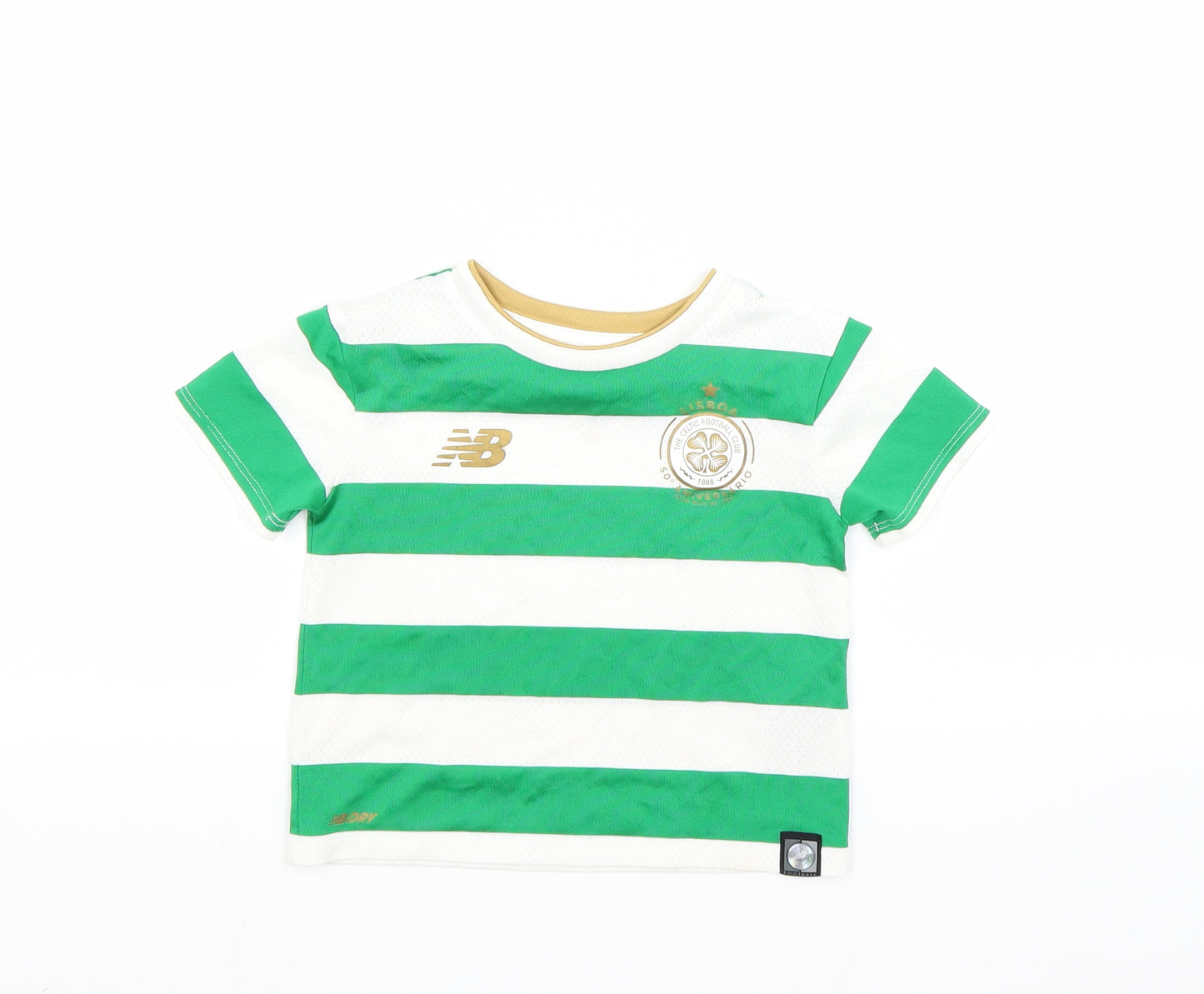 New Balance Boys Green Striped  Basic T-Shirt Size S  - Celtic FC
