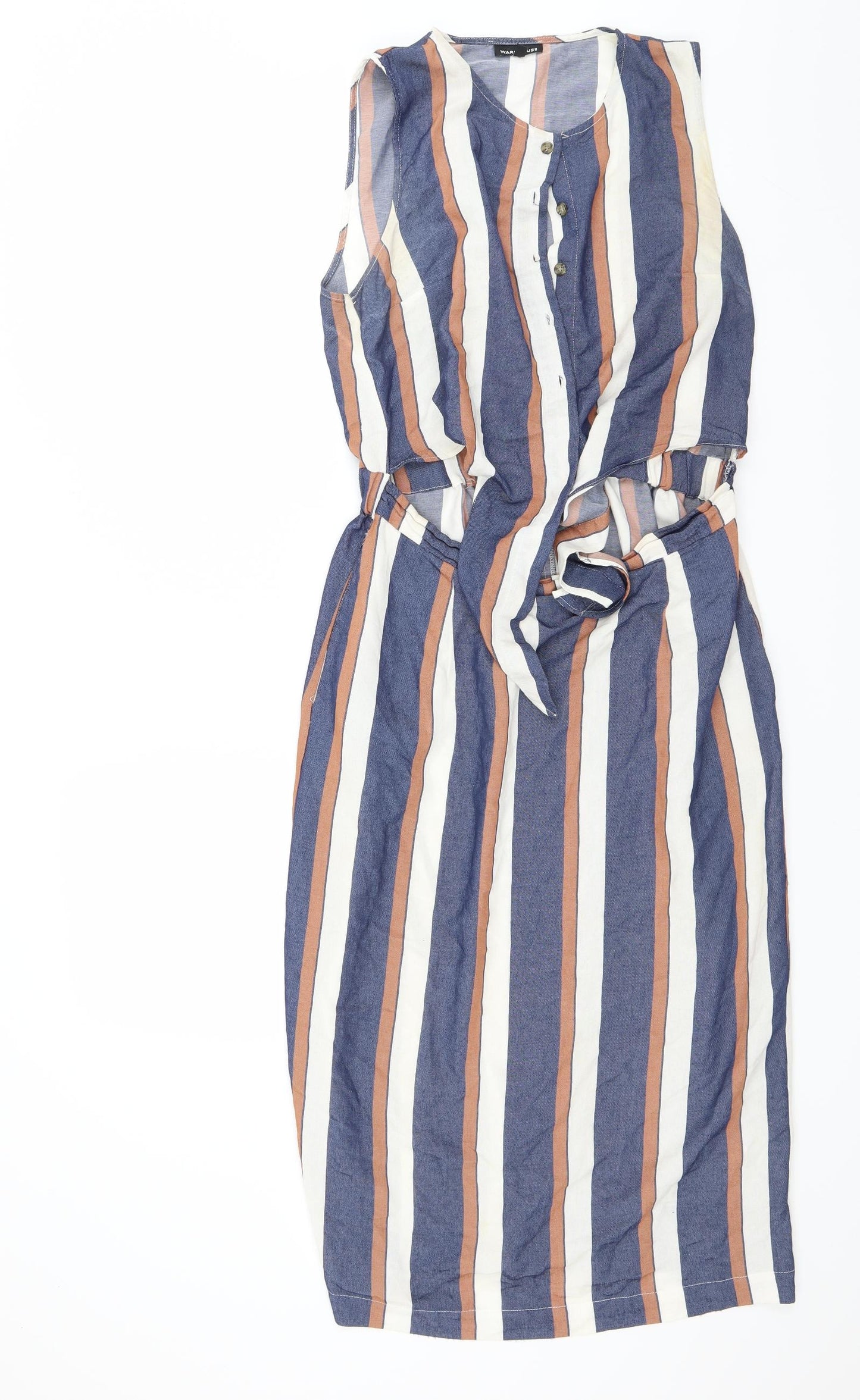 Warehouse Womens Blue Striped  A-Line  Size 12