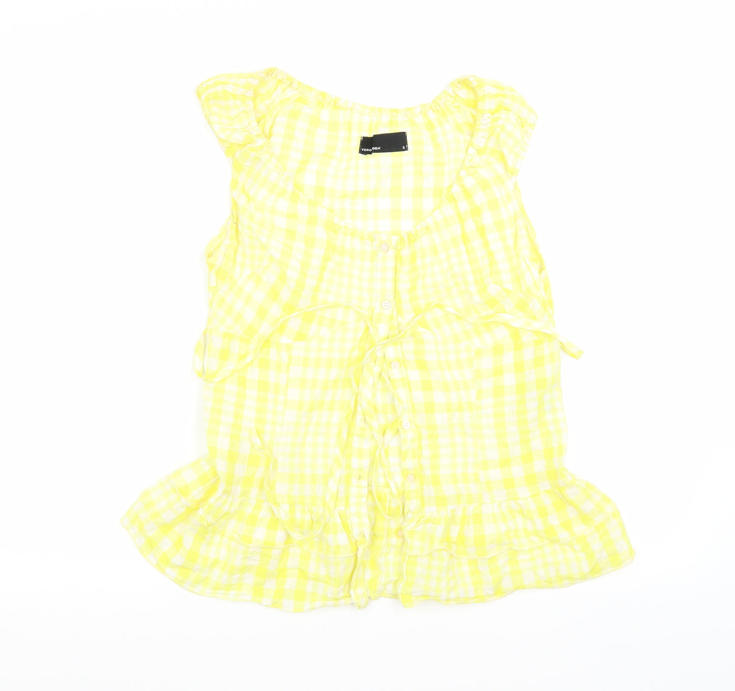 VERO MODA Womens Yellow Check  Basic Button-Up Size S