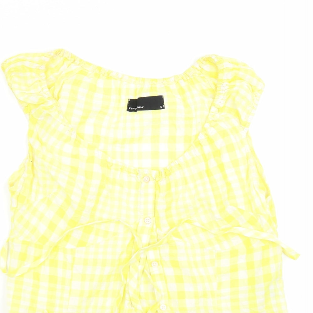 VERO MODA Womens Yellow Check  Basic Button-Up Size S