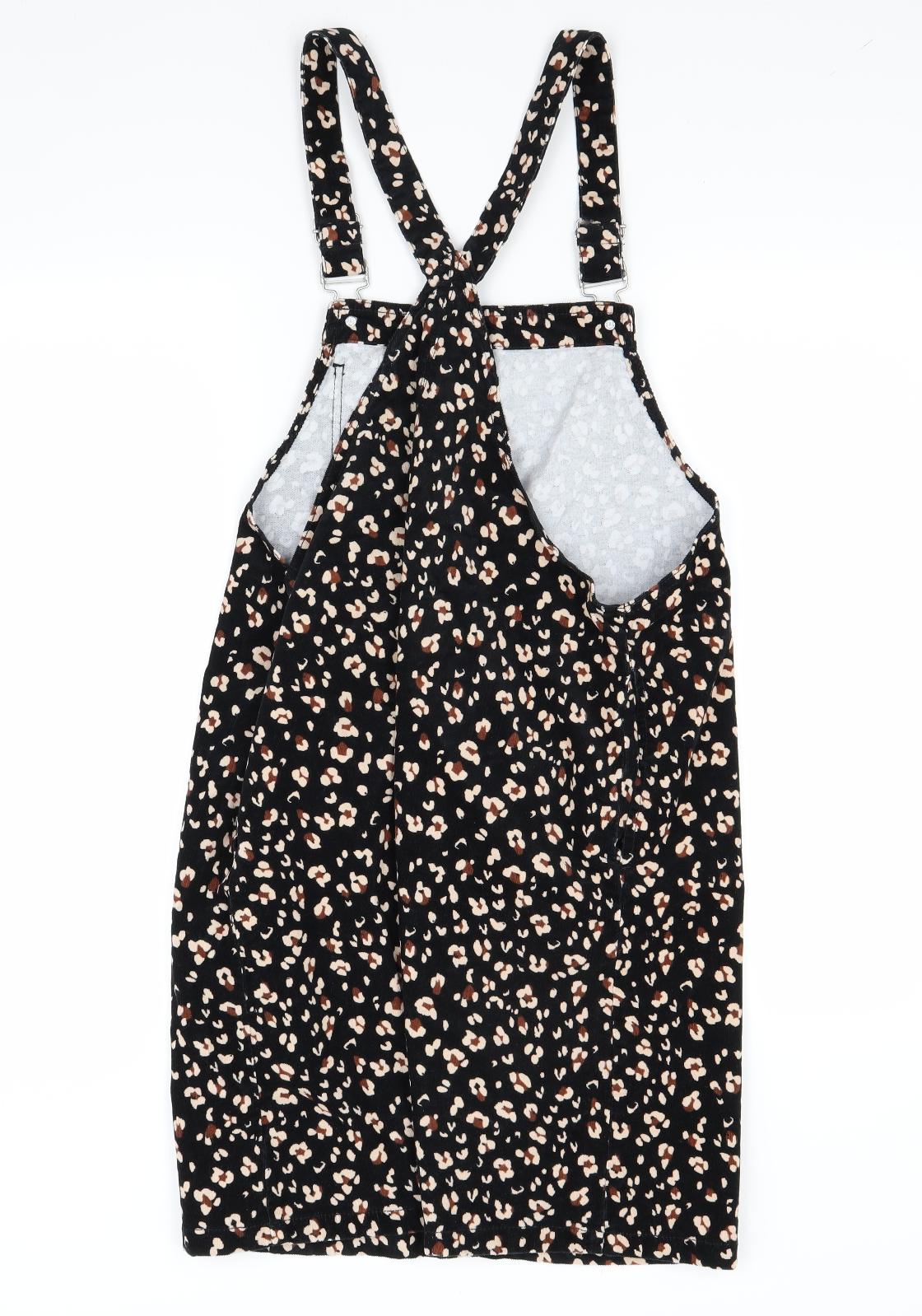 TU Womens Black Floral  Pinafore/Dungaree Dress  Size 16
