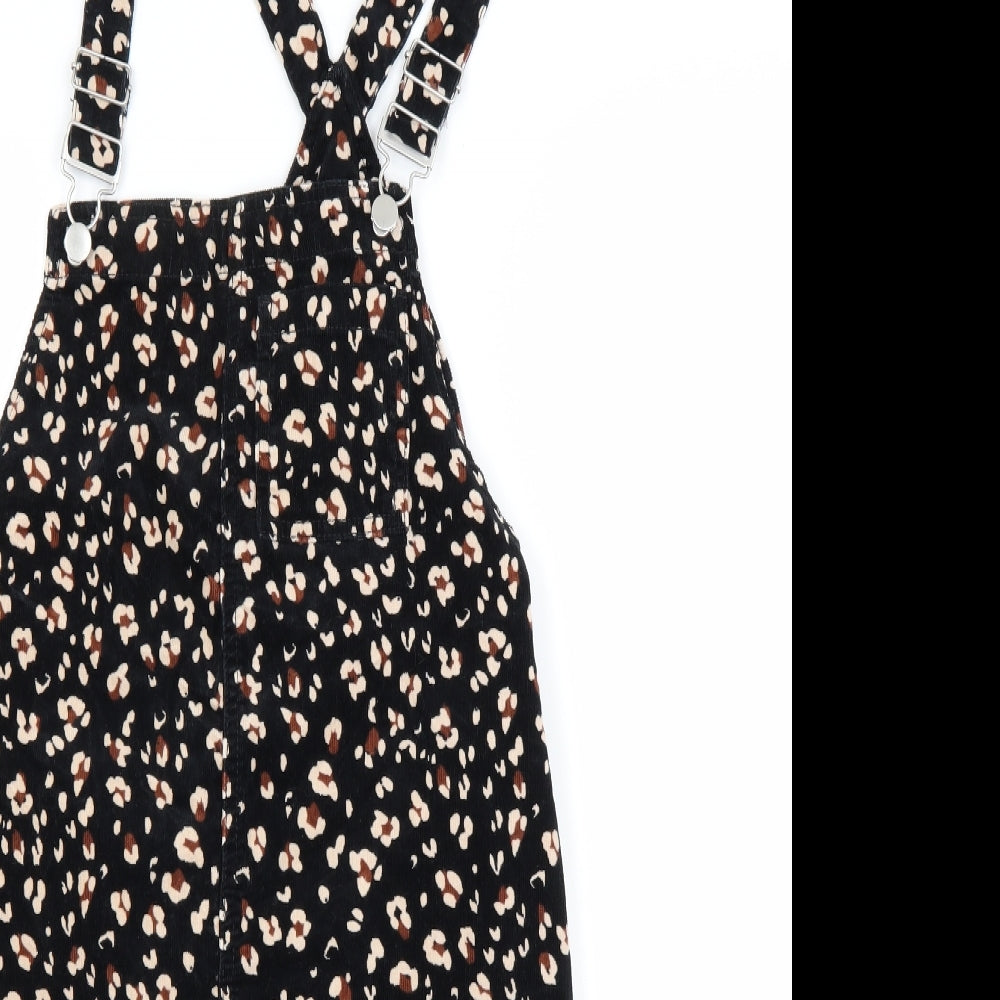 TU Womens Black Floral  Pinafore/Dungaree Dress  Size 16