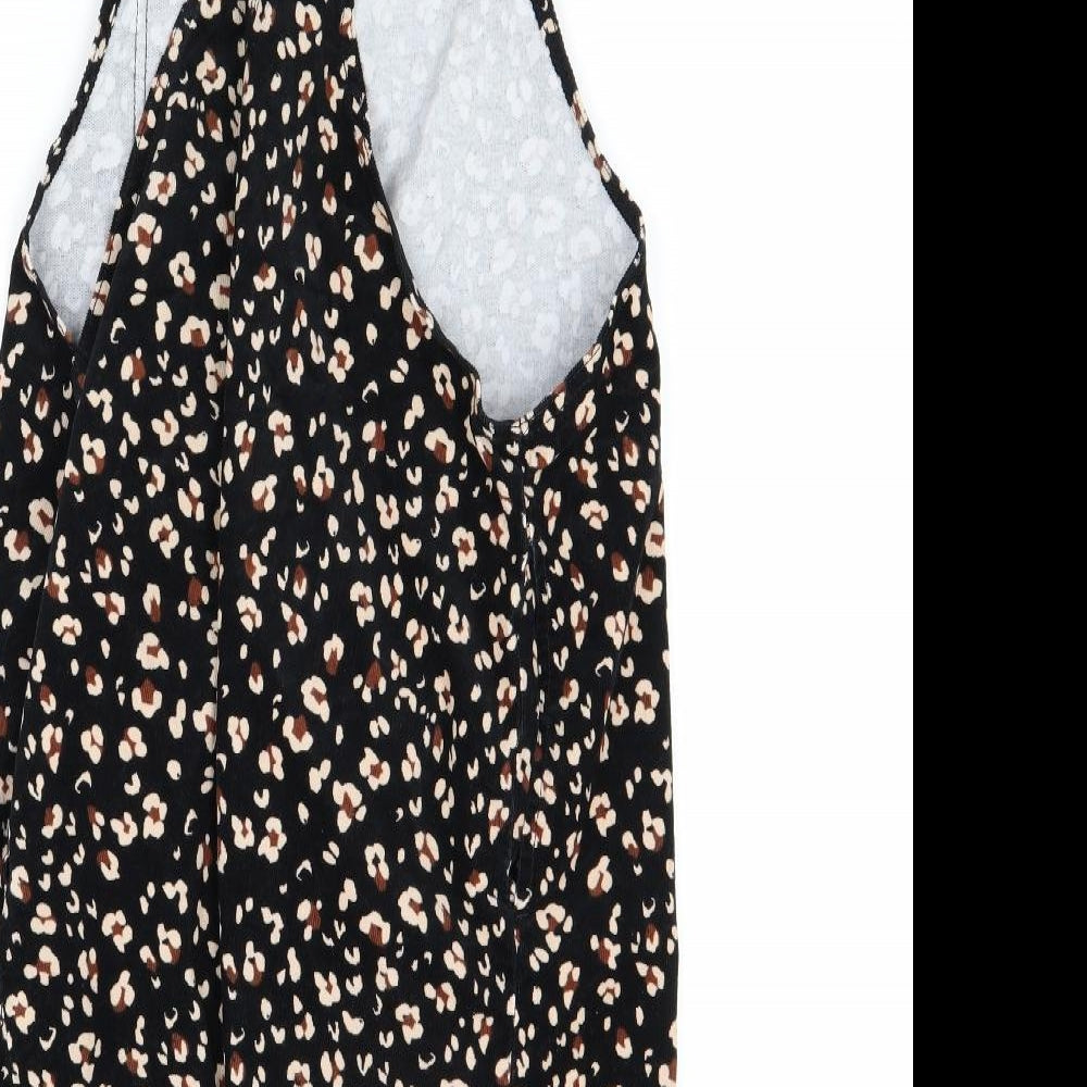 TU Womens Black Floral  Pinafore/Dungaree Dress  Size 16