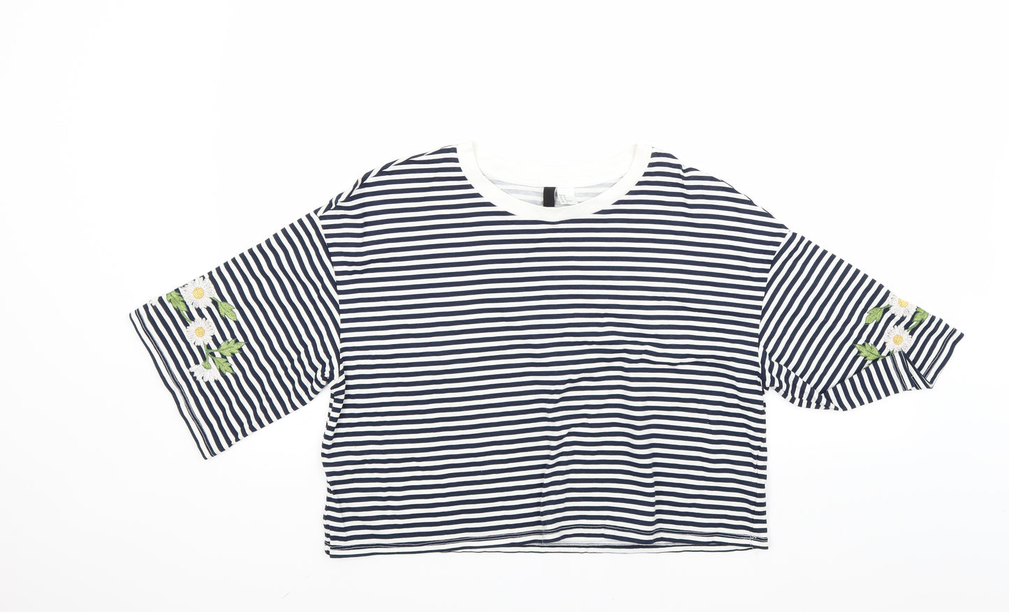 round Womens Blue Striped  Basic T-Shirt Size M