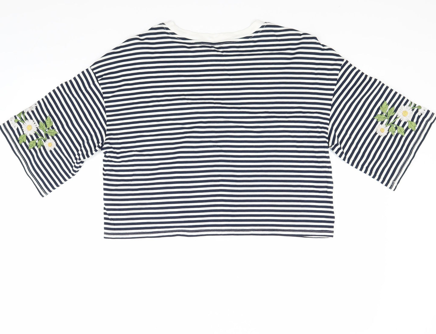 round Womens Blue Striped  Basic T-Shirt Size M