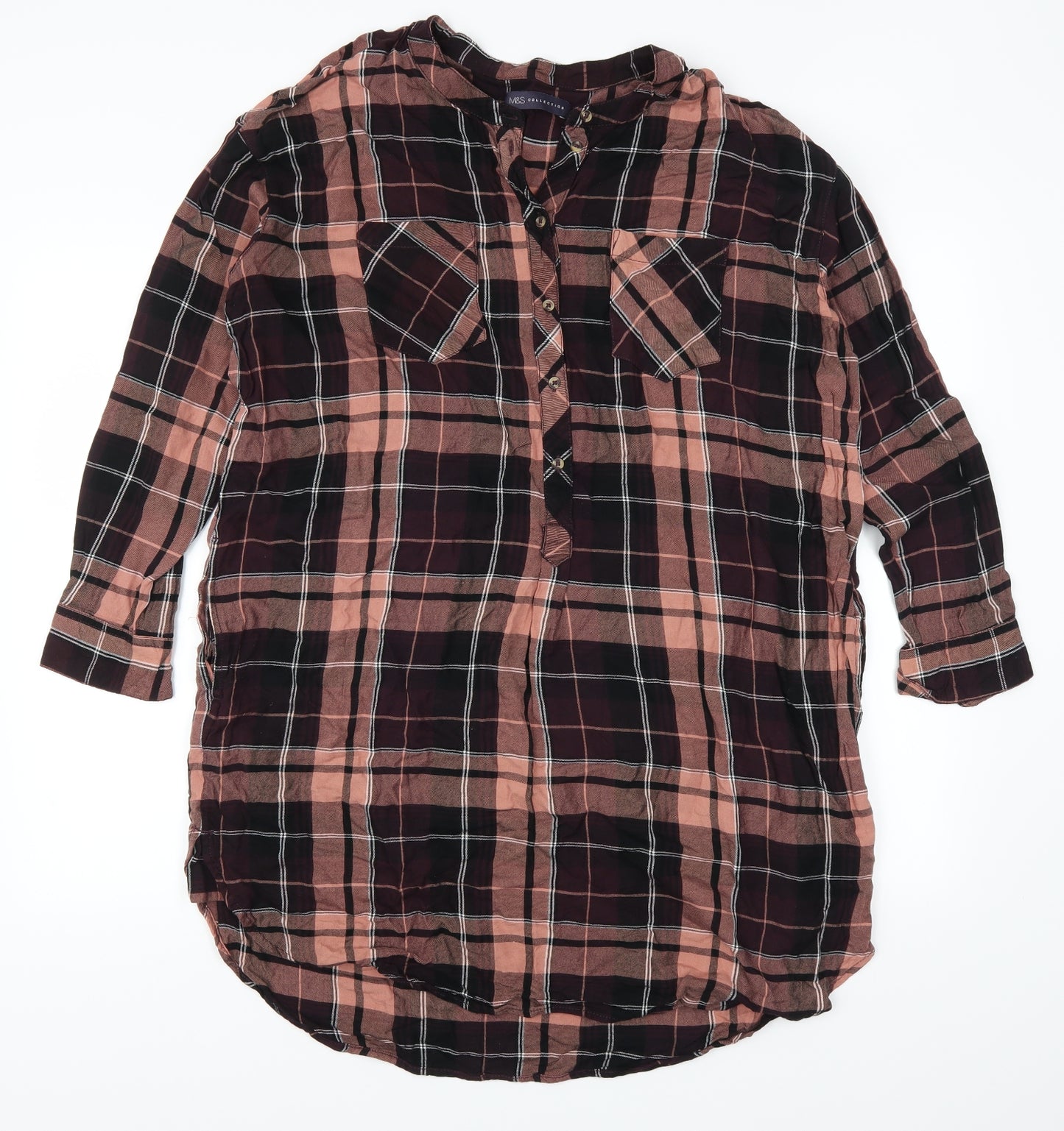 Marks and Spencer Womens Pink Check  Shirt Dress  Size 16