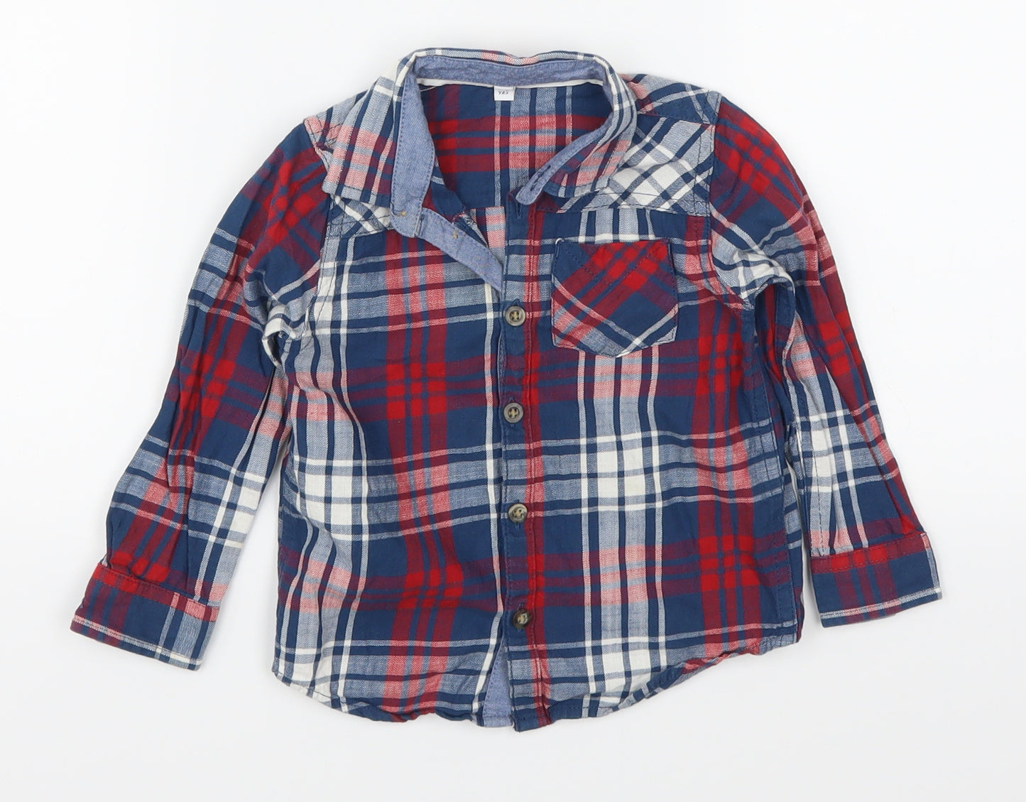 Marks and Spencer Boys Black Check  Basic Button-Up Size 2-3 Years  - Red
