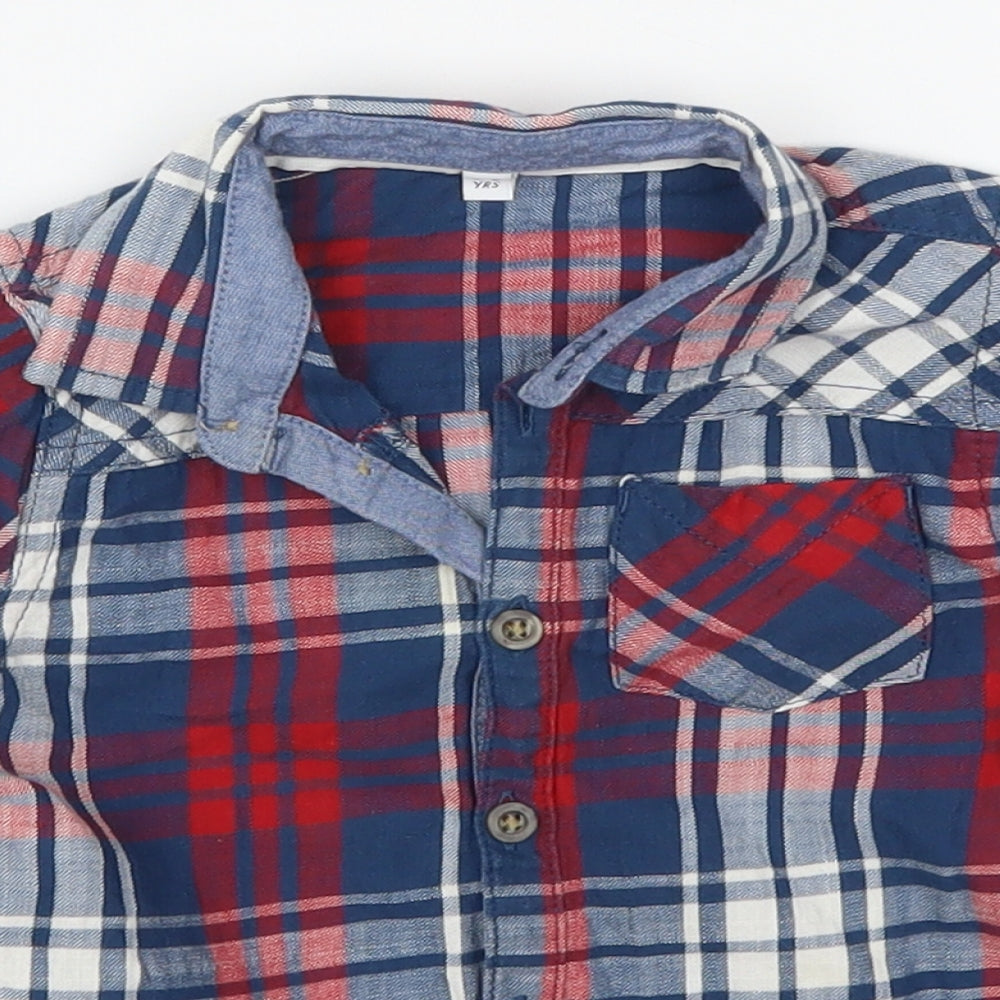 Marks and Spencer Boys Black Check  Basic Button-Up Size 2-3 Years  - Red