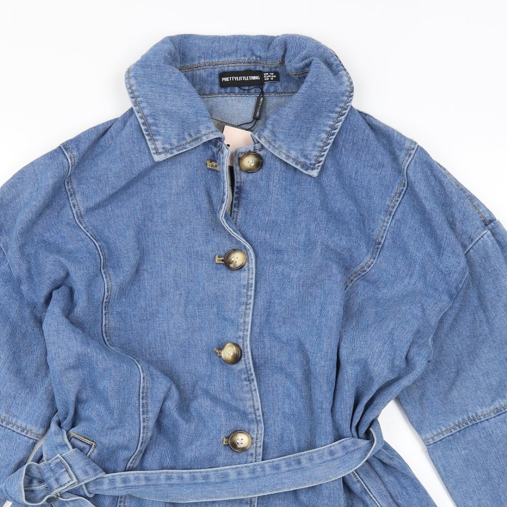 Pretty Little Thing Womens Blue  Denim Shirt Dress  Size 10