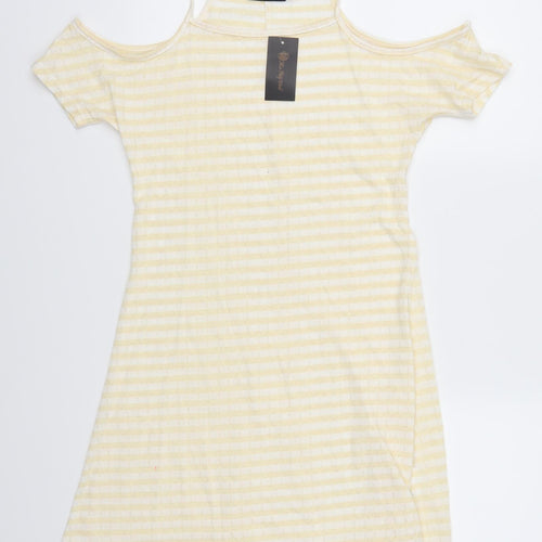Miss Pretty Worls Womens Yellow Striped  T-Shirt Dress  Size 8