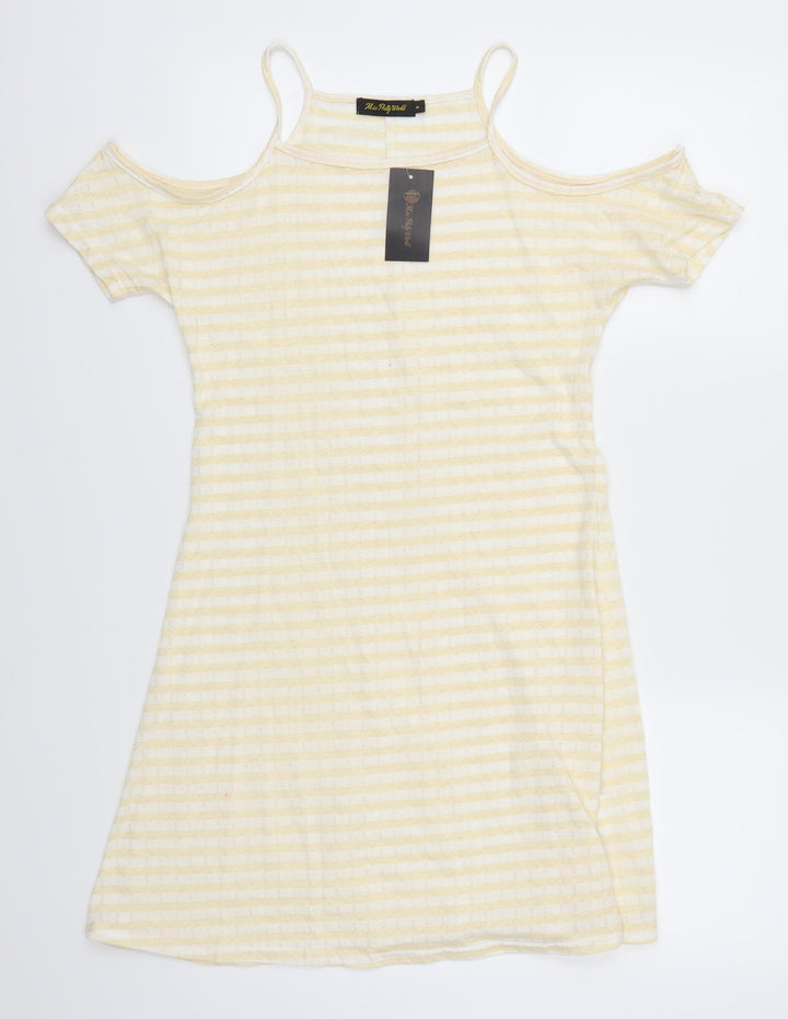 Miss Pretty Worls Womens Yellow Striped  T-Shirt Dress  Size 8