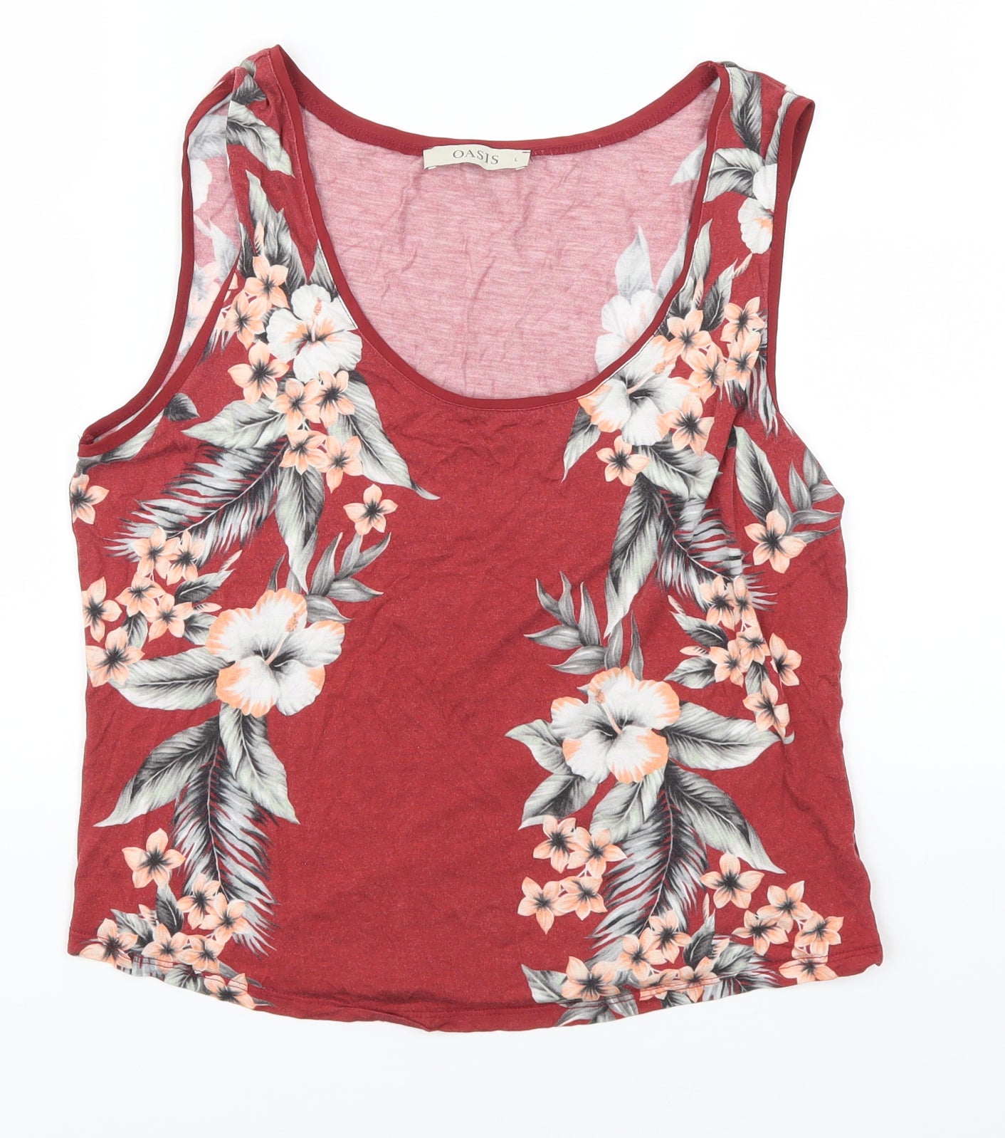 Oasis Womens Red Floral  Cropped Tank Size L