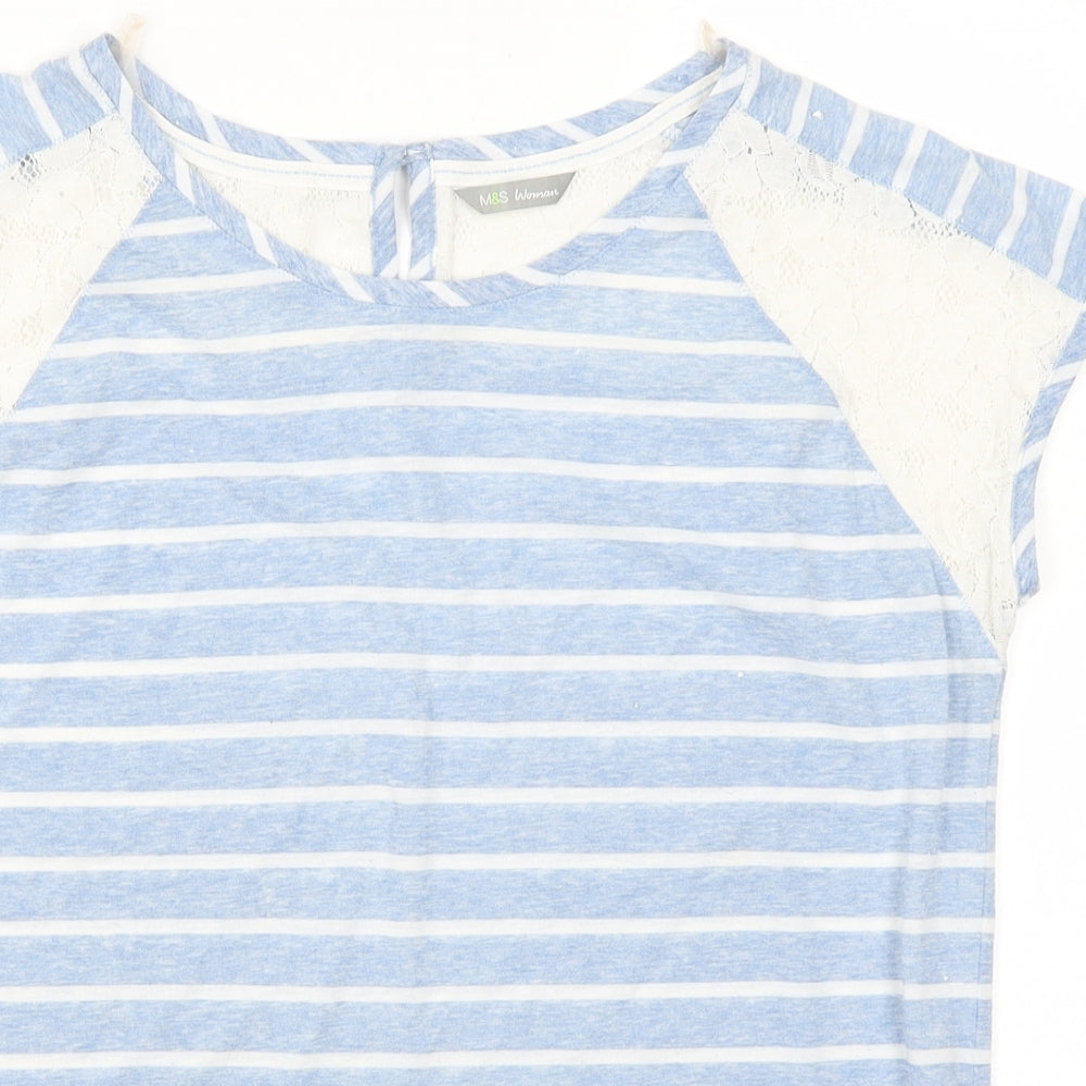 Marks and Spencer Womens Beige Striped  Basic T-Shirt Size 12