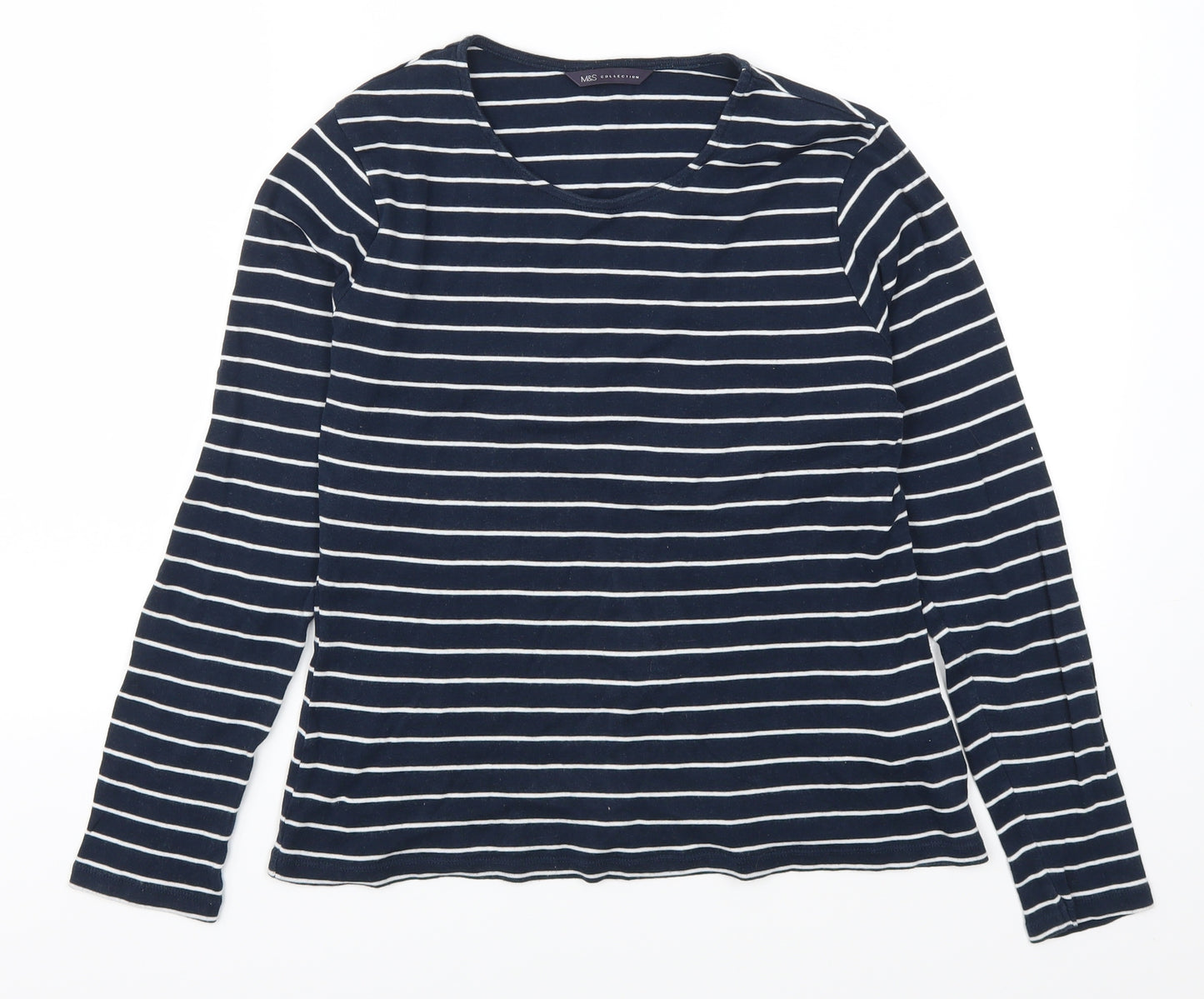 Marks and Spencer Womens Blue Striped  Basic T-Shirt Size 14