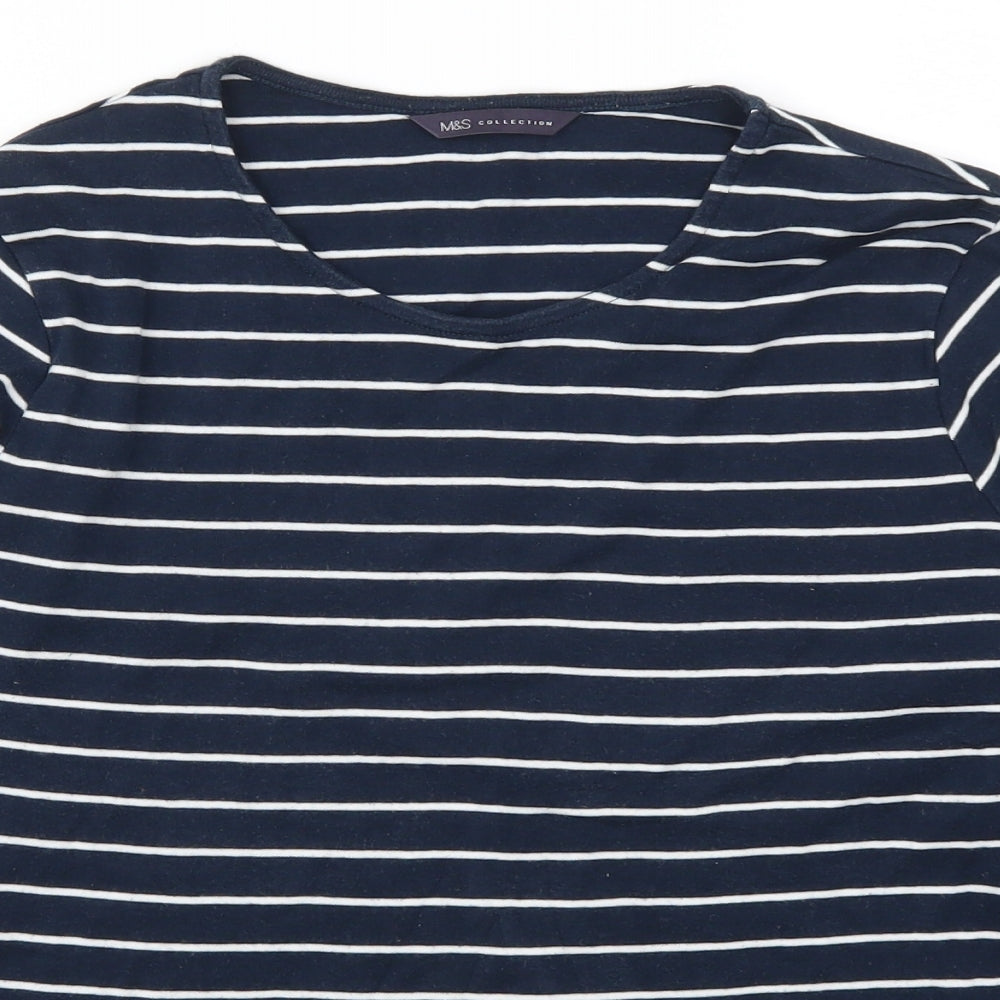 Marks and Spencer Womens Blue Striped  Basic T-Shirt Size 14