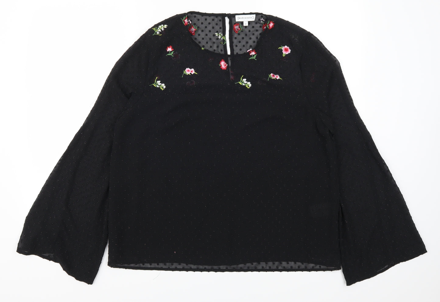 Warehouse Womens Black Floral  Basic Blouse Size 16