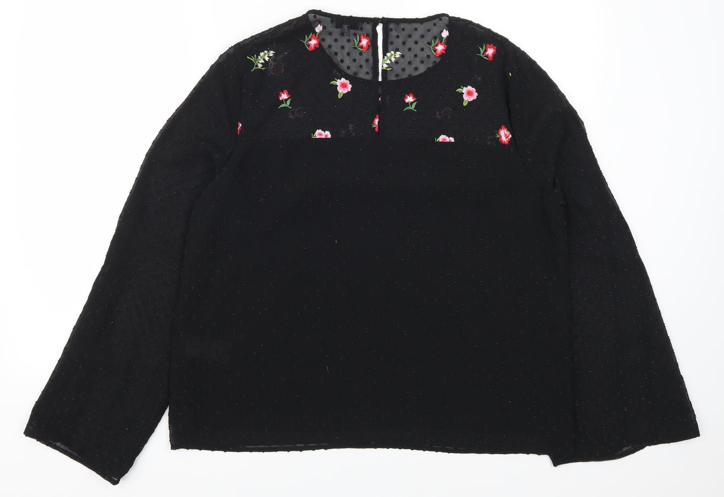 Warehouse Womens Black Floral  Basic Blouse Size 16