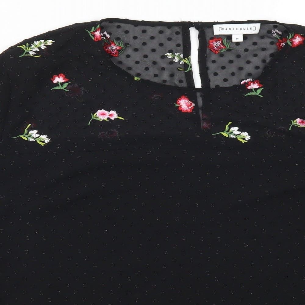 Warehouse Womens Black Floral  Basic Blouse Size 16