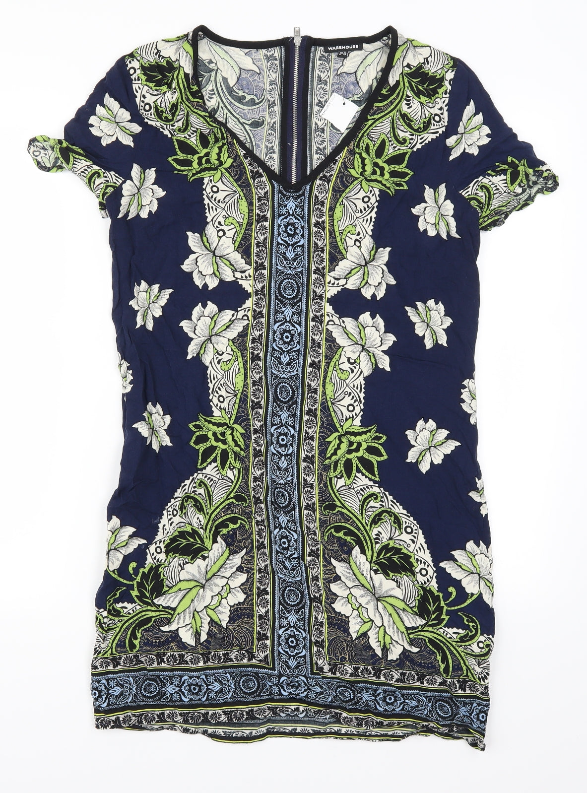 Warehouse Womens Blue Batik  T-Shirt Dress  Size 12  - Green
