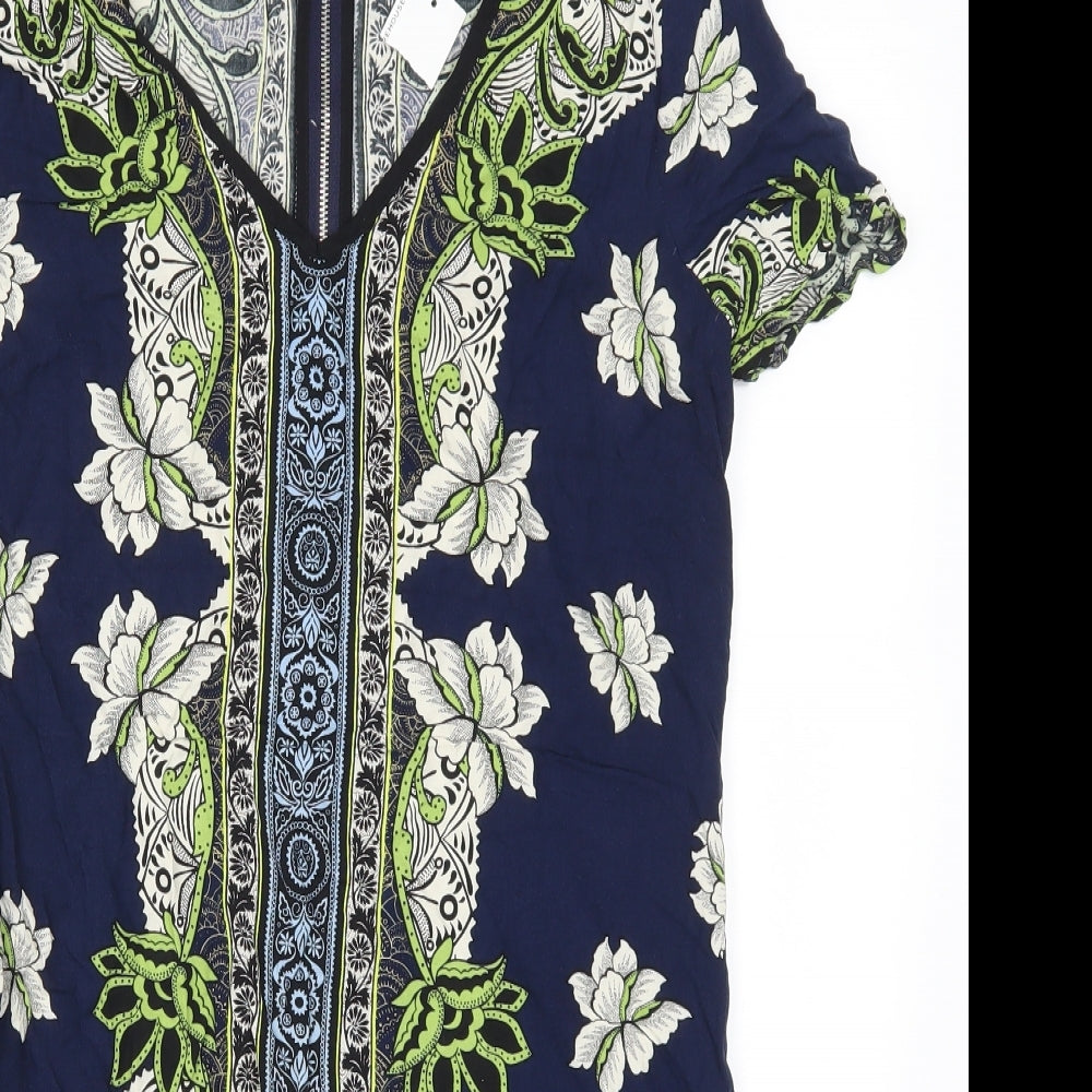 Warehouse Womens Blue Batik  T-Shirt Dress  Size 12  - Green