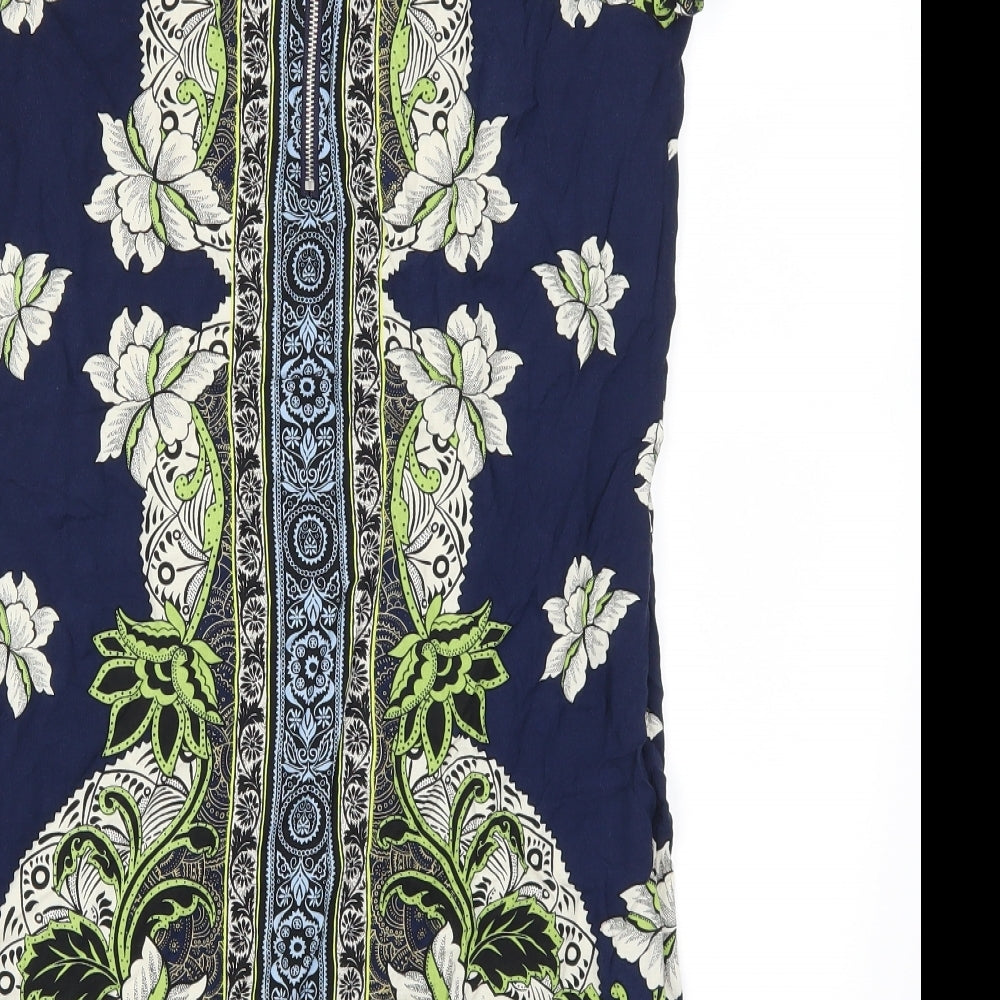 Warehouse Womens Blue Batik  T-Shirt Dress  Size 12  - Green