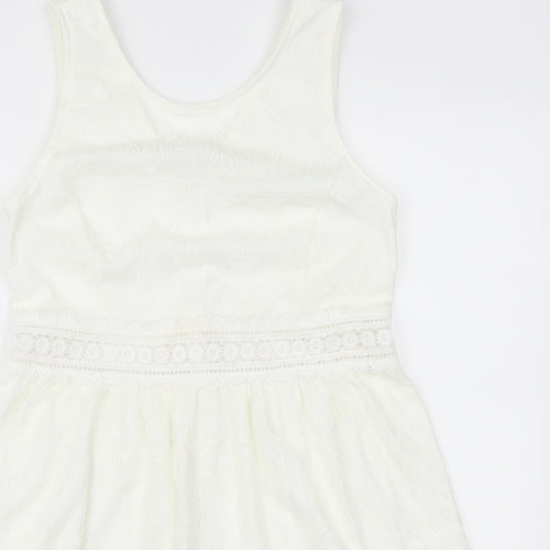 Blue Vanilla Womens White  Lace Skater Dress  Size M