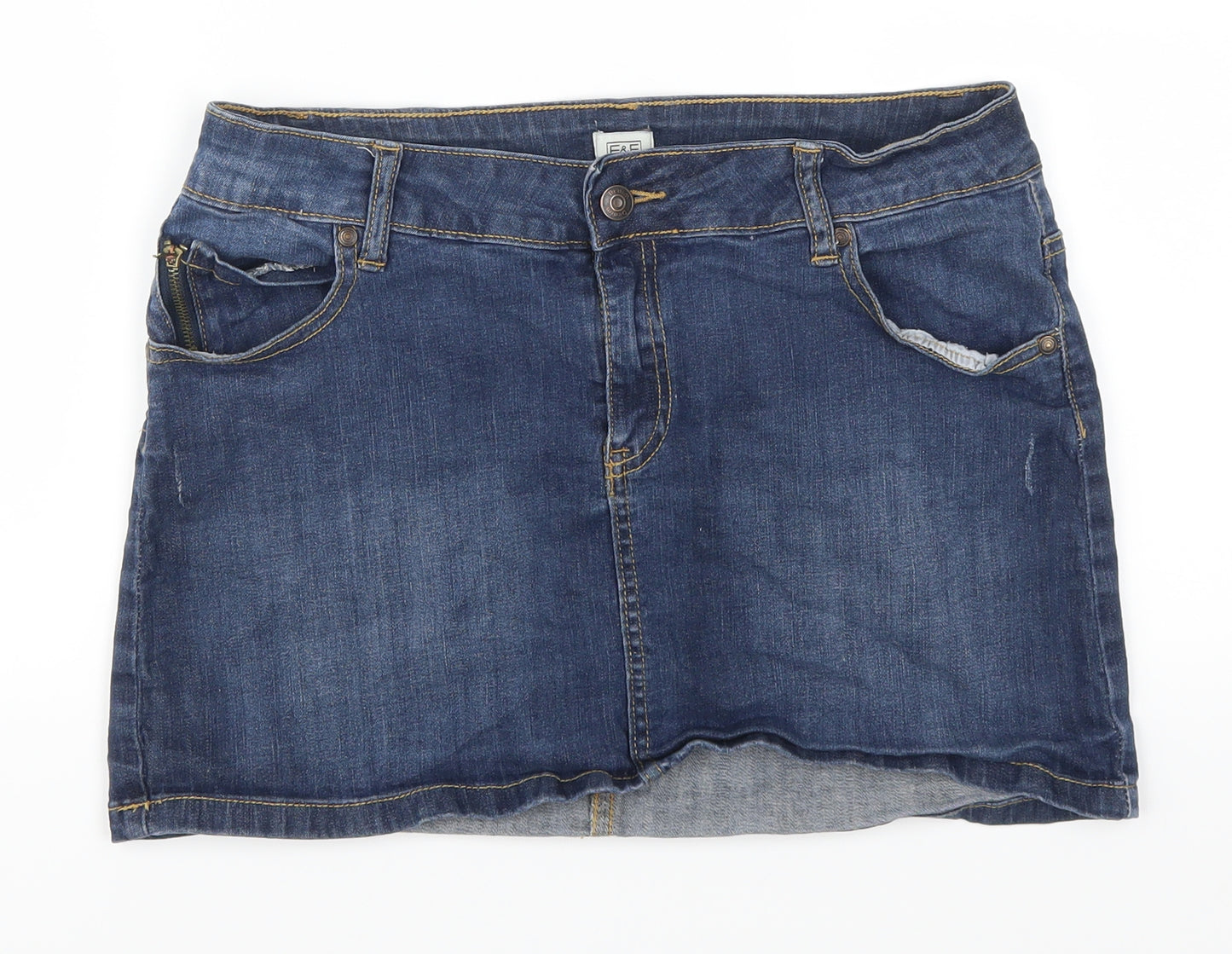 F&F Womens Blue  Denim Mini Skirt Size 12