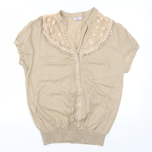 Miao Womens Brown   Basic Button-Up Size 3XL