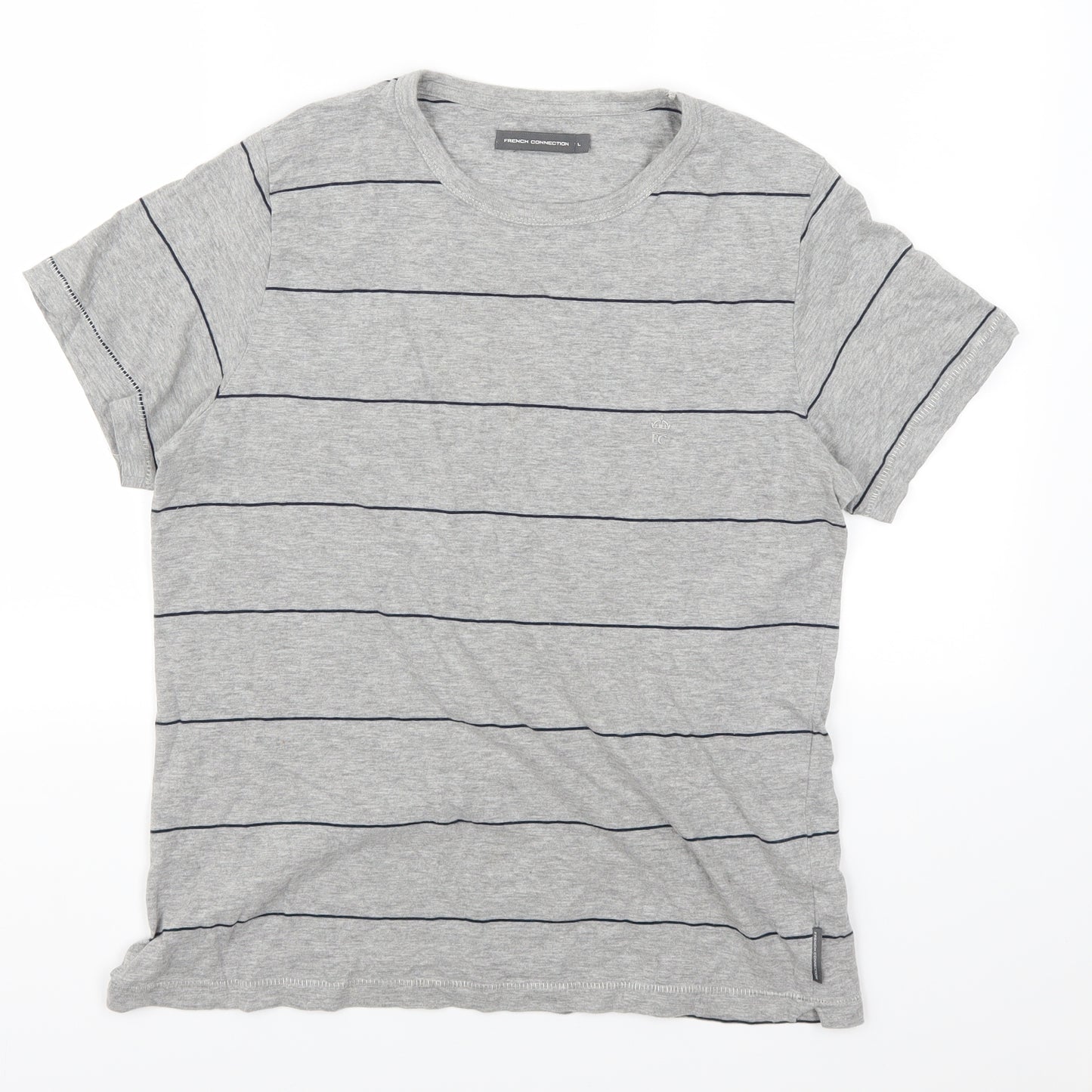 French Connection Mens Grey Striped   T-Shirt Size L