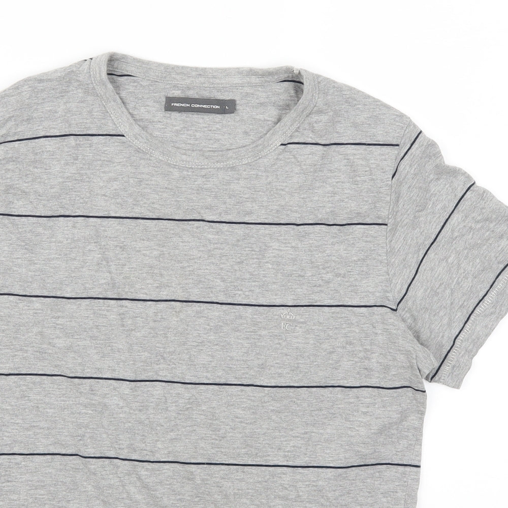 French Connection Mens Grey Striped   T-Shirt Size L