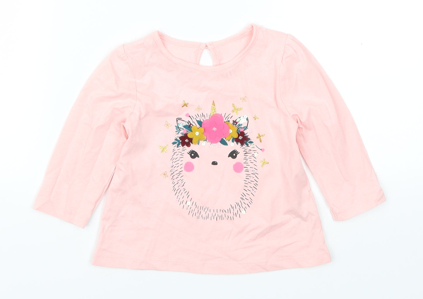 Matalan Girls Pink   Basic T-Shirt Size 9-12 Months  - Hedgehog