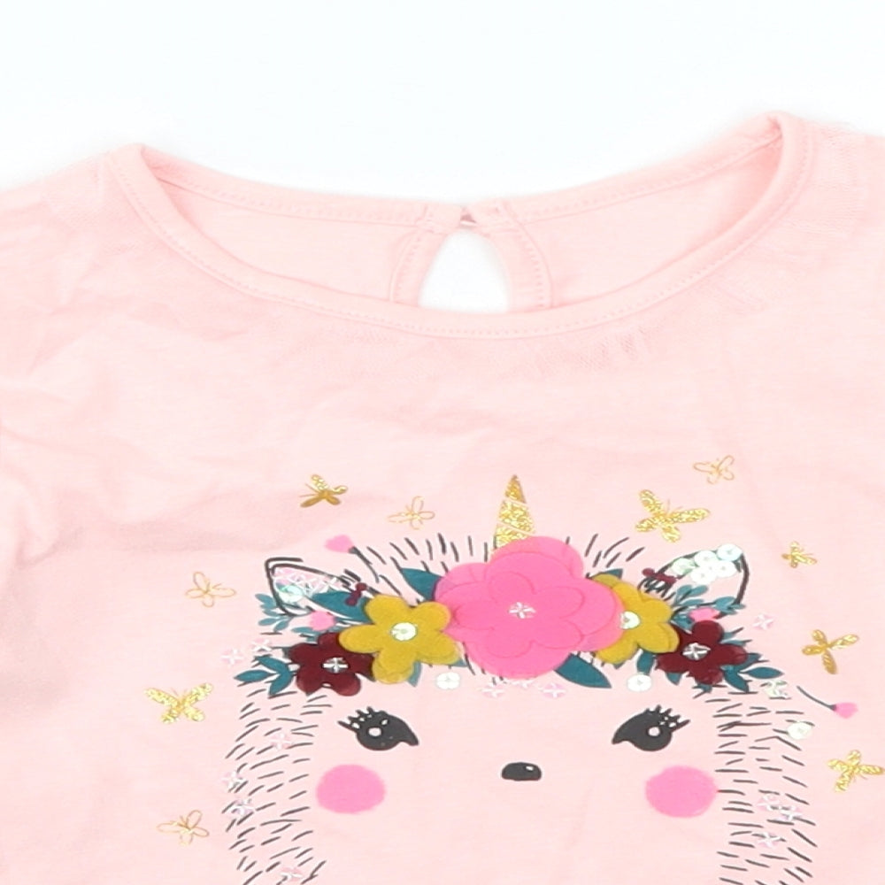 Matalan Girls Pink   Basic T-Shirt Size 9-12 Months  - Hedgehog
