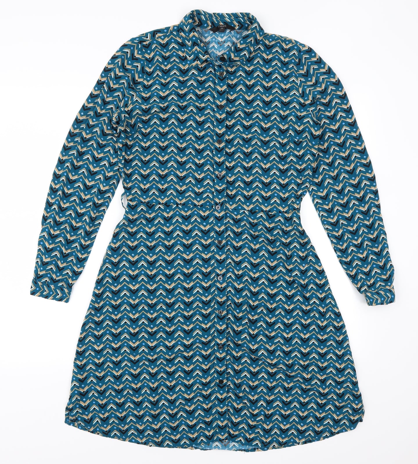 NEXT Womens Blue Geometric  Shirt Dress  Size 8