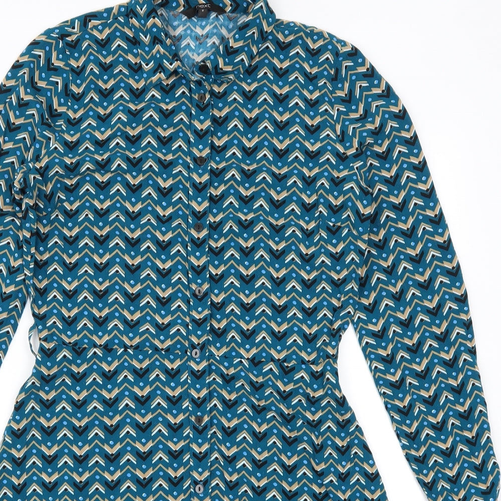 NEXT Womens Blue Geometric  Shirt Dress  Size 8