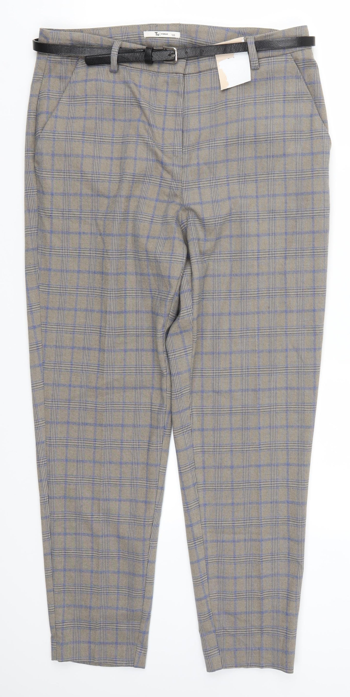 TU Womens Grey Check  Trousers  Size 12 L27 in
