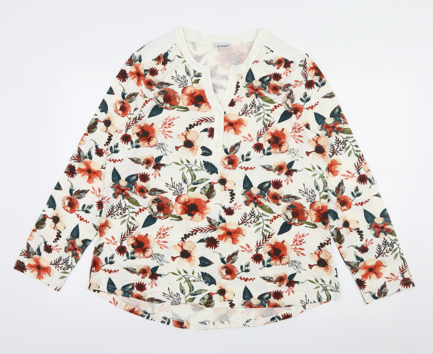 Damart Womens Ivory Floral Jersey Basic T-Shirt Size 18