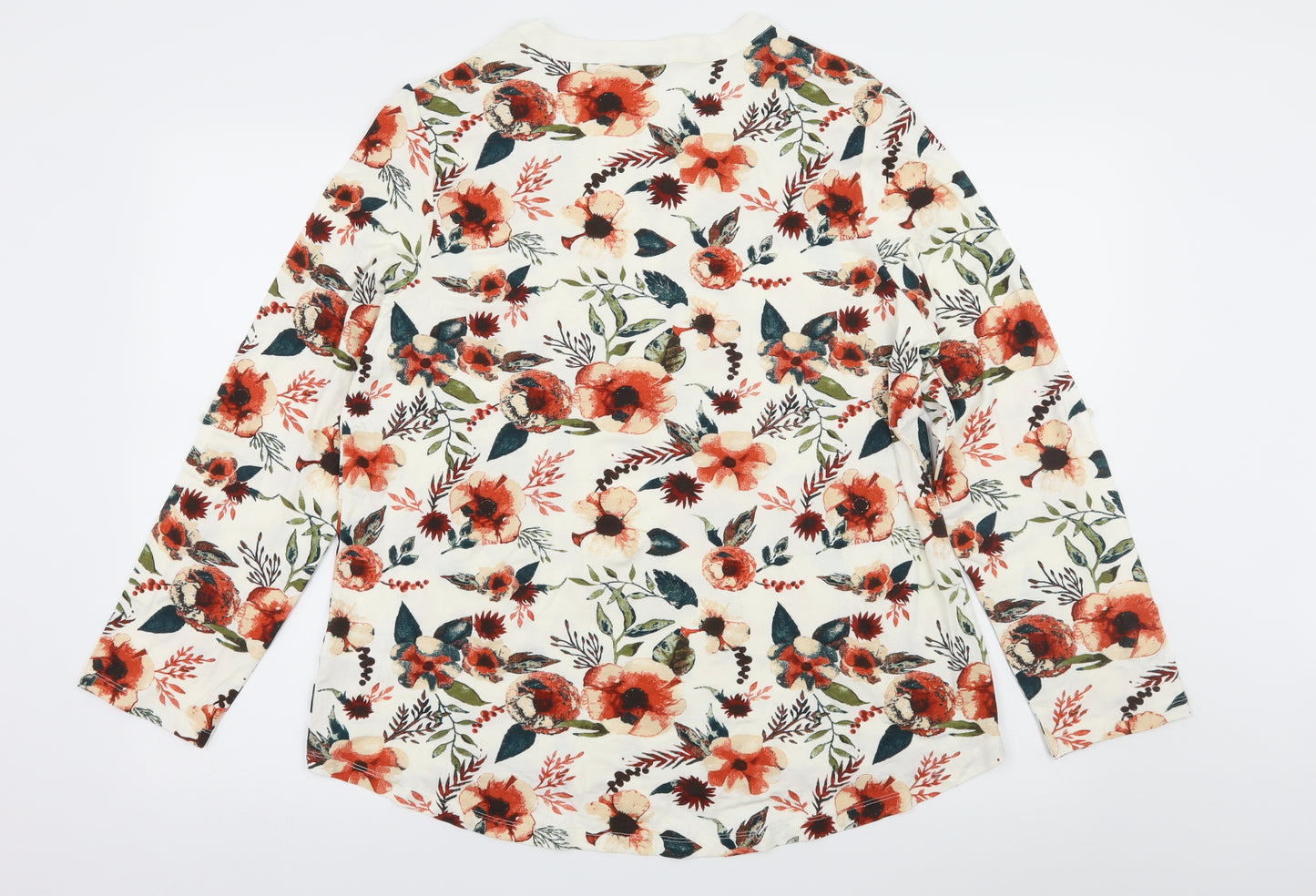 Damart Womens Ivory Floral Jersey Basic T-Shirt Size 18