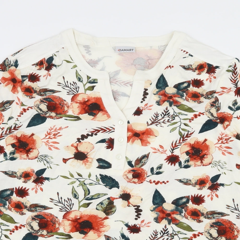 Damart Womens Ivory Floral Jersey Basic T-Shirt Size 18