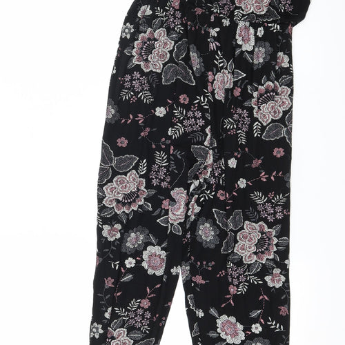 Select Womens Black Floral Jersey Jumpsuit One-Piece Size 10 L27 in