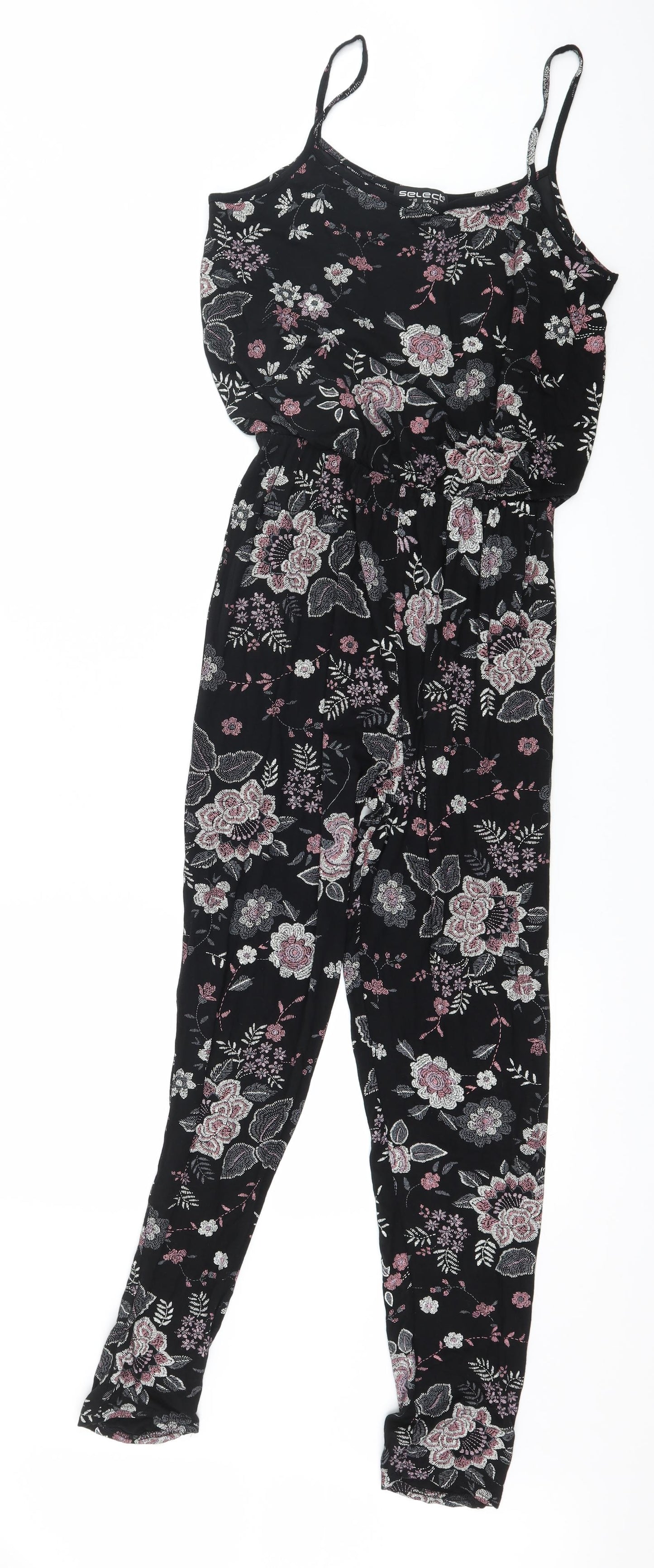Select Womens Black Floral Jersey Jumpsuit One-Piece Size 10 L27 in