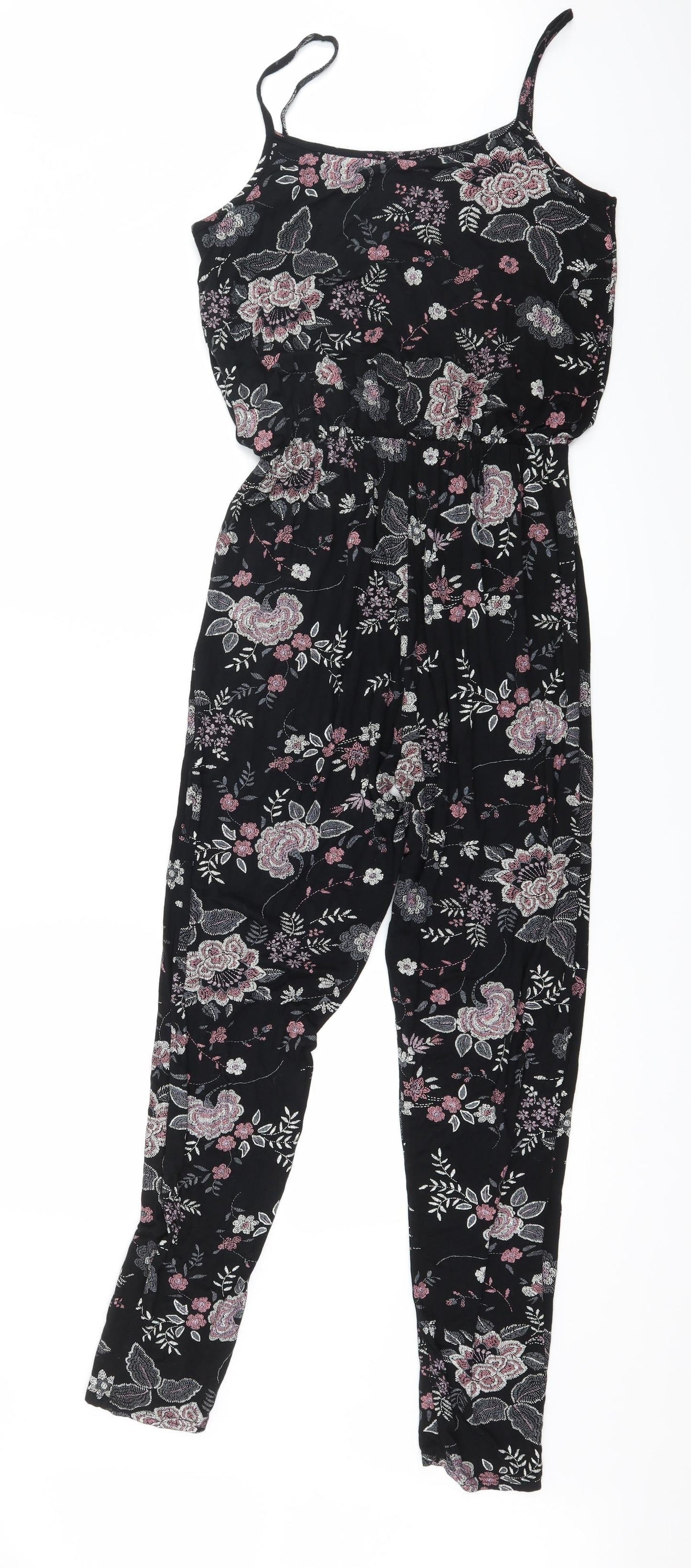 Select Womens Black Floral Jersey Jumpsuit One-Piece Size 10 L27 in