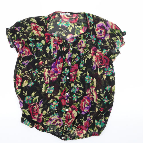 Oxolloxo Womens Black Floral  Basic Blouse Size S