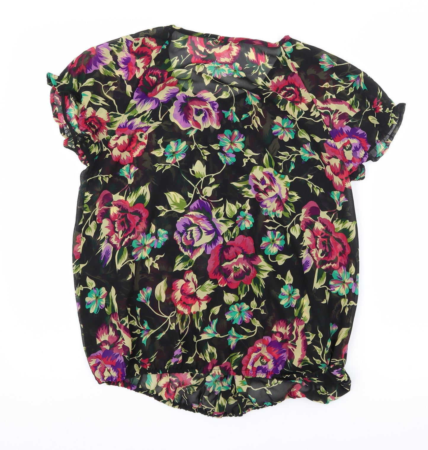 Oxolloxo Womens Black Floral  Basic Blouse Size S