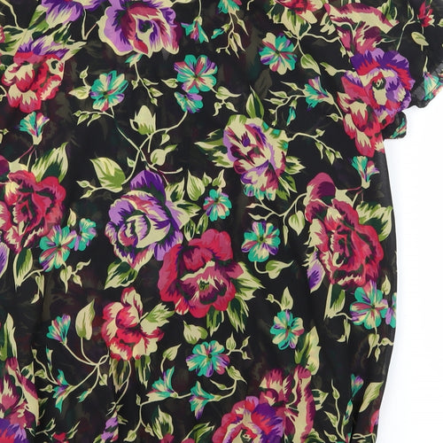 Oxolloxo Womens Black Floral  Basic Blouse Size S