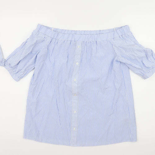 F&F Womens Blue Striped  Basic Blouse Size 10